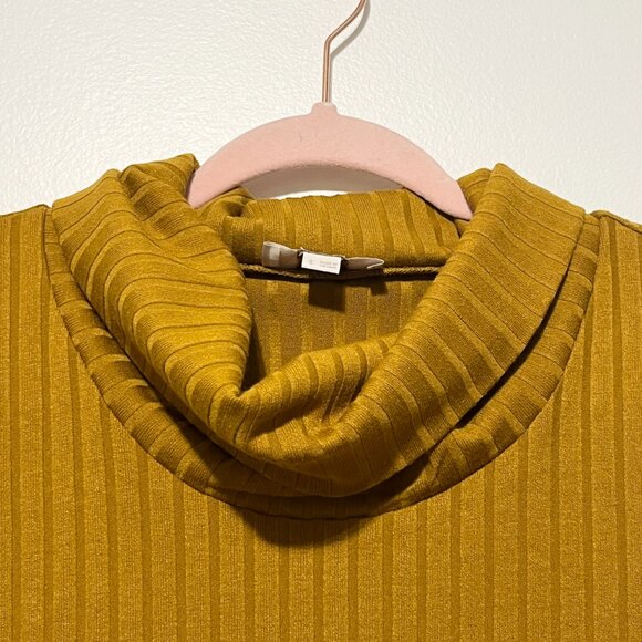 Loft Womens Sleeveless Sweater Size S Mustard Yellow Lagenlook Asymmetrical Cowl - Picture 3 of 6